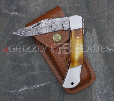 DAMASCUS STEEL CUSTOM HANDMADE FOLDING/POCKET Knife 7.75" A
