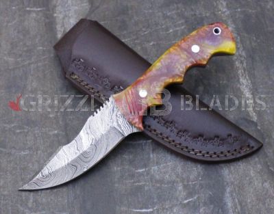 Damascus Steel Custom Handmade Hunting Skinning Knife 9.5"  ONE