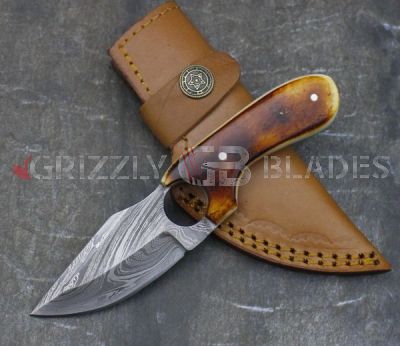 Damascus Steel Custom Handmade Hunting Skinning Knife 6.5"   THREE