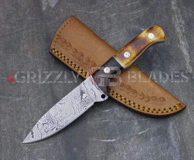 Damascus Steel Custom Handmade Hunting Skinning Knife 8.5"   SEVEN