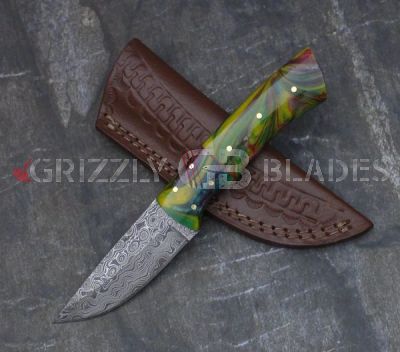 Damascus Steel Custom Handmade Hunting Skinning Knife 8.5"   NINE