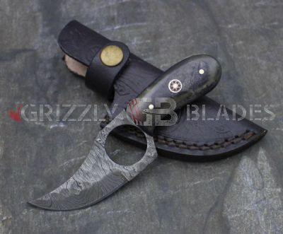 HAMMERED Damascus Steel Custom Handmade Hunting Skinning Knife 6" B1  FOUR