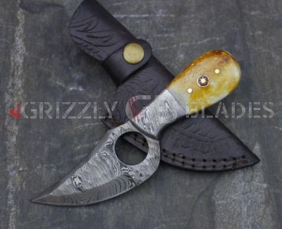 HAMMERED Damascus Steel Custom Handmade Hunting Skinning Knife 6.75"  EIGHT