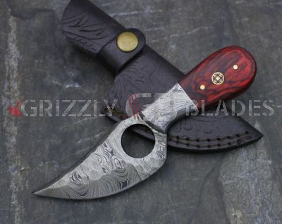 HAMMERED Damascus Steel Custom Handmade Hunting Skinning Knife 6.75"  NINE