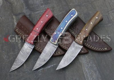 SET OF THREE Damascus Steel Custom handmade hunting Skinning Knives 8.5"  ONE