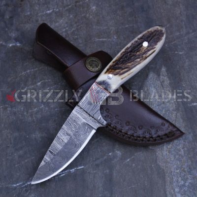 Damascus Steel Custom Handmade Hunting Skinning Knife 7"