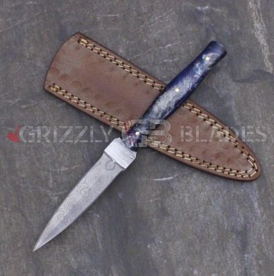 Damascus Steel Custom handmade hunting DAGGER Knife 9" Blue