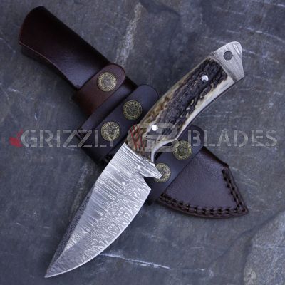 Damascus Steel Custom Handmade Hunting Skinning Knife 9"