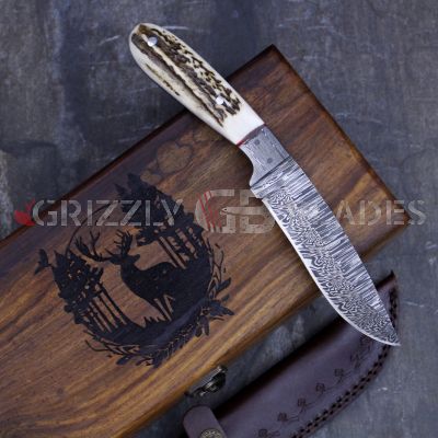 Damascus Steel Custom Handmade Hunting Skinning Knife 9" Deer Hunt