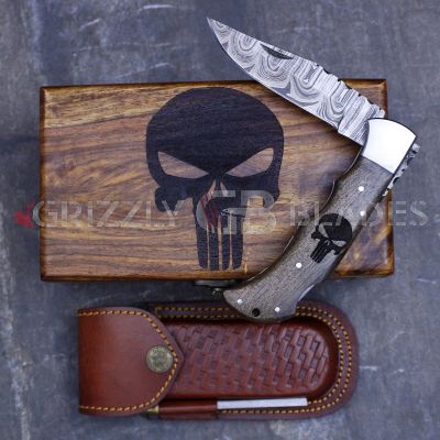 DAMASCUS STEEL CUSTOM HANDMADE FOLDING/POCKET Knife 8.5" Punisher