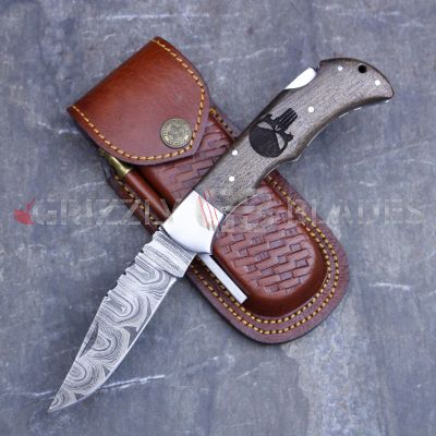 DAMASCUS STEEL CUSTOM HANDMADE FOLDING/POCKET Knife 8.5" Punisher