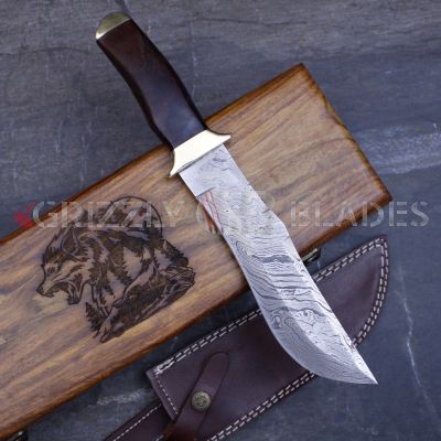 DAMASCUS Steel Custom handmade hunting Bowie Knife 13.5" Wolf
