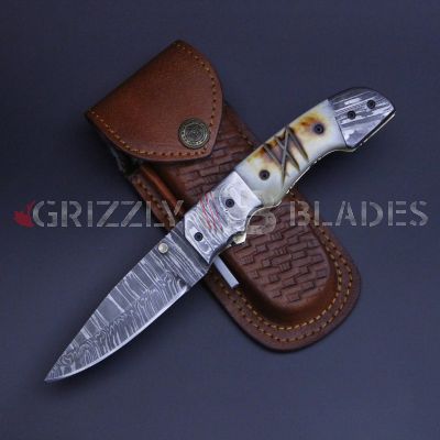 DAMASCUS STEEL CUSTOM HANDMADE FOLDING/POCKET Knife 8.5"