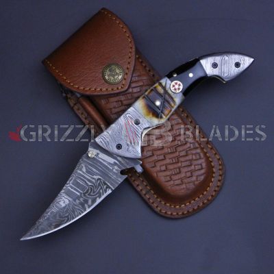 DAMASCUS STEEL CUSTOM HANDMADE FOLDING/POCKET Knife 8"