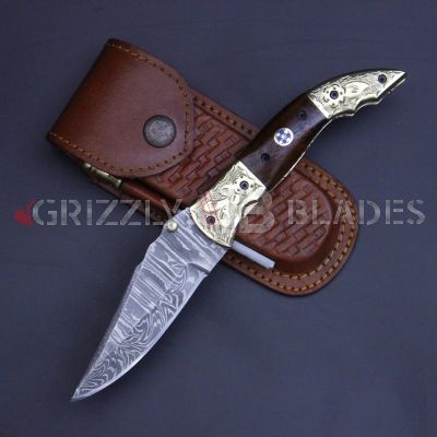 DAMASCUS STEEL CUSTOM HANDMADE FOLDING/POCKET Knife 8"