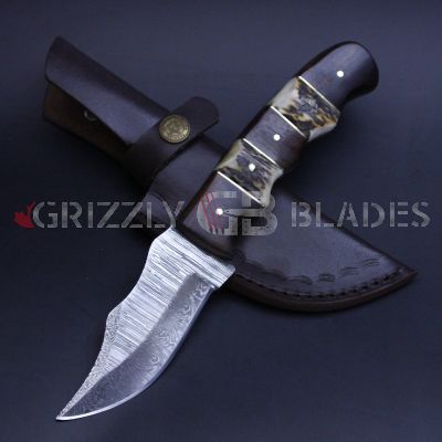 Damascus Steel Custom Handmade Hunting Skinning Knife 9"