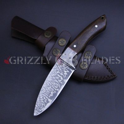 Damascus Steel Custom Handmade Hunting Skinning Knife 9"