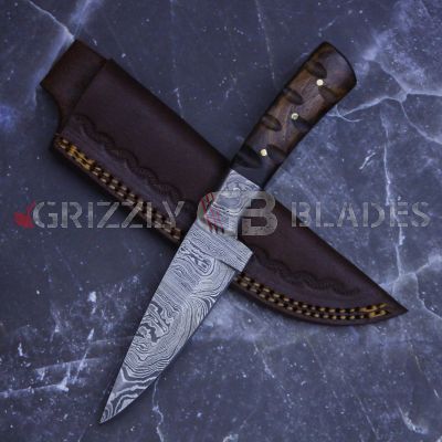 Damascus Steel Custom Handmade Hunting Skinning Knife 8.5"