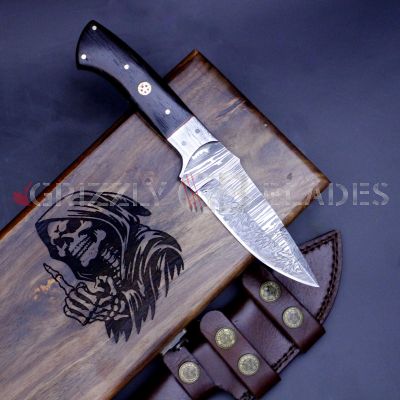 Damascus Steel Custom Handmade Hunting Skinning Knife 9"