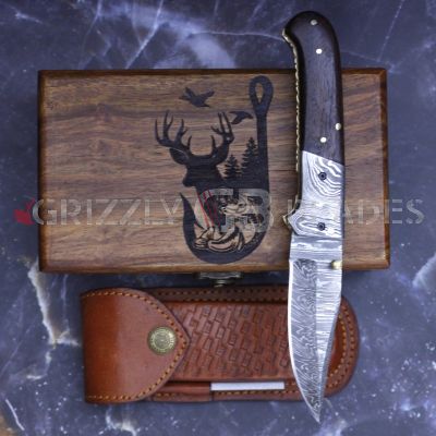 DAMASCUS STEEL CUSTOM HANDMADE FOLDING/POCKET Knife 8" Fish Hook