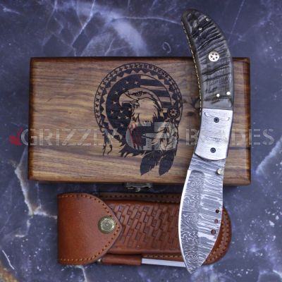 DAMASCUS STEEL CUSTOM HANDMADE FOLDING/POCKET Knife 8" Eagle USA