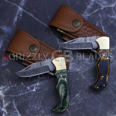 SET OF 2 DAMASCUS STEEL CUSTOM HANDMADE FOLDING/POCKET Knife 6.5"