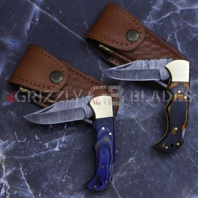 SET OF 2 DAMASCUS STEEL CUSTOM HANDMADE FOLDING/POCKET Knife 6.5"