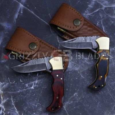 SET OF 2 DAMASCUS STEEL CUSTOM HANDMADE FOLDING/POCKET Knife 6.5"