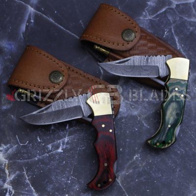 SET OF 2 DAMASCUS STEEL CUSTOM HANDMADE FOLDING/POCKET Knife 6.5"