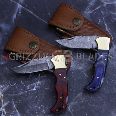 SET OF 2 DAMASCUS STEEL CUSTOM HANDMADE FOLDING/POCKET Knife 6.5"