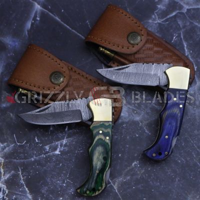 SET OF 2 DAMASCUS STEEL CUSTOM HANDMADE FOLDING/POCKET Knife 6.5"