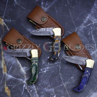 SET OF 3 DAMASCUS STEEL CUSTOM HANDMADE FOLDING/POCKET Knife 6.5"