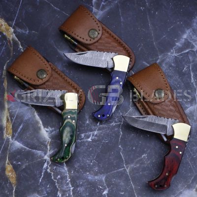 SET OF 3 DAMASCUS STEEL CUSTOM HANDMADE FOLDING/POCKET Knife 6.5"
