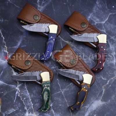 SET OF 4 DAMASCUS STEEL CUSTOM HANDMADE FOLDING/POCKET Knife 6.5"
