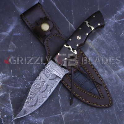 Damascus Steel Custom Handmade Hunting Skinning Knife 9"