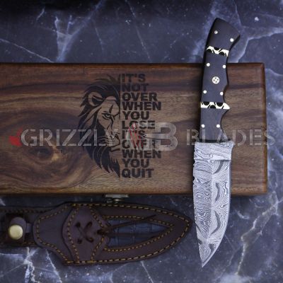 Damascus Steel Custom Handmade Hunting Skinning Knife 9" Lion