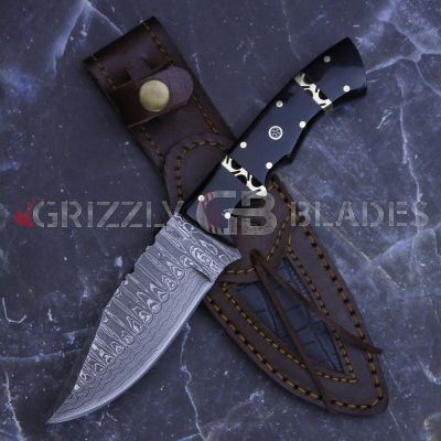 Damascus Steel Custom Handmade Hunting Skinning Knife 9"