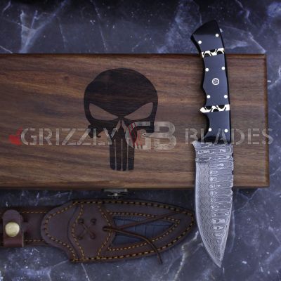 Damascus Steel Custom Handmade Hunting Skinning Knife 9" Punisher