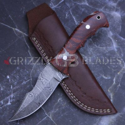 Damascus Steel Custom Handmade Hunting Skinning Knife 9"