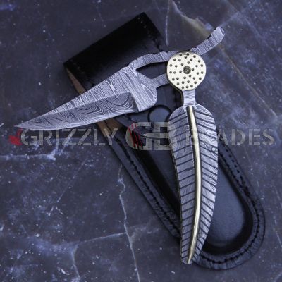 LEAF STYLE DAMASCUS STEEL CUSTOM HANDMADE FOLDING/POCKET Knife 8.5"