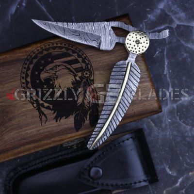 LEAF STYLE DAMASCUS STEEL CUSTOM HANDMADE FOLDING/POCKET Knife 8.5"