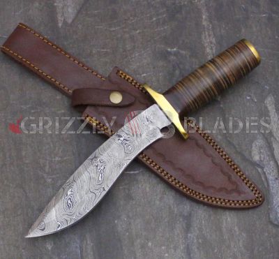 DAMASCUS STEEL CUSTOM HANDMADE HUNTING BOWIE KNIFE 13.5" BB
