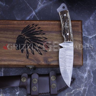 Damascus Steel Custom Handmade Hunting Skinning Knife 9" Apache