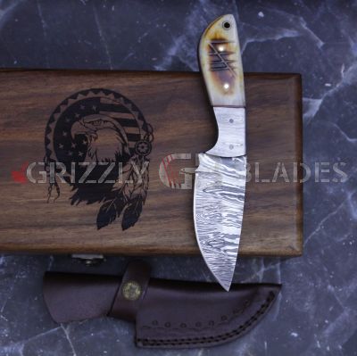 Damascus Steel Custom Handmade Hunting Skinning Knife 8" Eagle