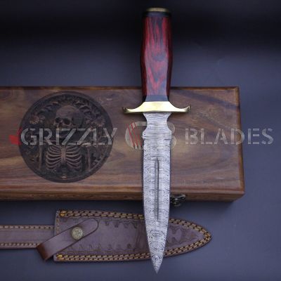 DAMASCUS STEEL CUSTOM HANDMADE HUNTING DAGGER KNIFE 12" Skull