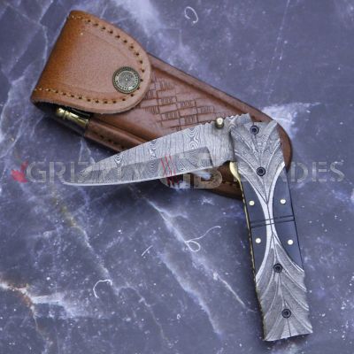 DAMASCUS STEEL CUSTOM HANDMADE FOLDING/POCKET Knife 8"