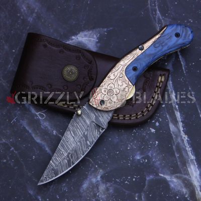DAMASCUS STEEL CUSTOM HANDMADE FOLDING/POCKET Knife 8"