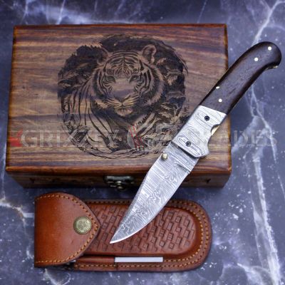DAMASCUS STEEL CUSTOM HANDMADE FOLDING/POCKET Knife 8" Tiger