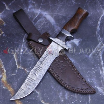DAMASCUS STEEL CUSTOM HANDMADE HUNTING BOWIE KNIFE 13"