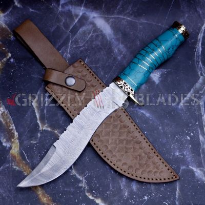 DAMASCUS STEEL CUSTOM HANDMADE HUNTING BOWIE KNIFE 13"
